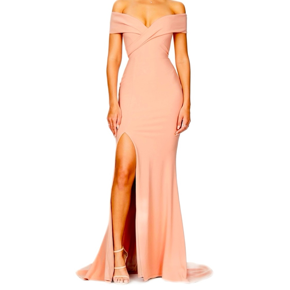 Nookie Neptune Elegant Off the Shoulder Gown - Blush